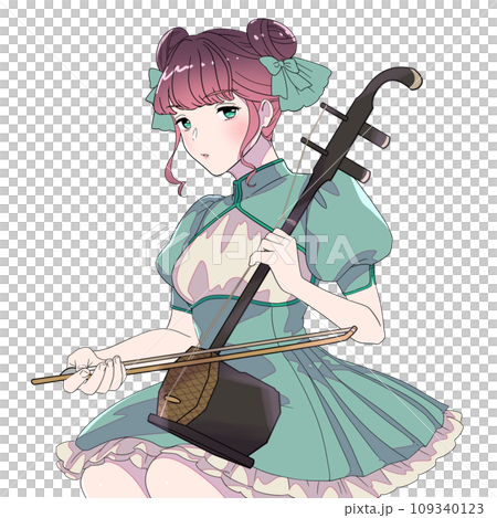 二胡を弾く女性演奏者 109340123