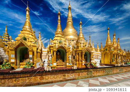 Myanmer famous sacred place and tourist attraction landmark - Shwedagon Paya pagoda. Yangon, Myanmar Myanmer famous sacred place and tourist attraction landmark - Shwedagon Paya pagoda. Yangon, Myanmar 109341611