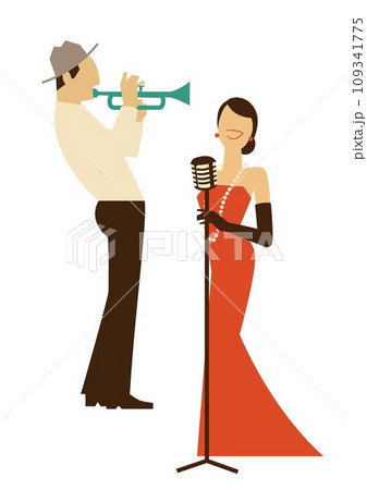 ガイコツマイクで唄う女性シンガーとトランペット奏者 109341775