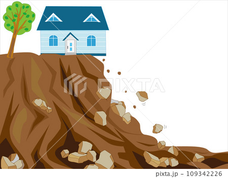 地震で崖崩れが起きて住宅が危険になっている。 109342226