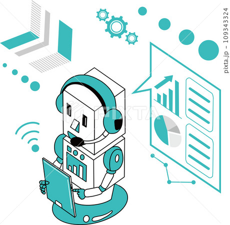 RPA・ロボットによる業務自動化のイメージイラスト RPA・ロボットによる業務自動化のイメージイラスト 109343324