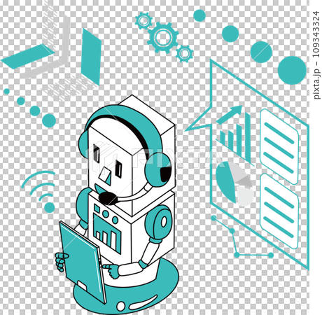RPA・ロボットによる業務自動化のイメージイラスト RPA・ロボットによる業務自動化のイメージイラスト 109343324