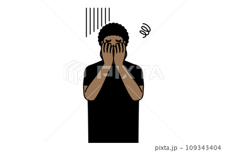 落ち込んで顔を覆うアフリカ系男性 109343404