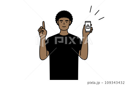 スマホのセキュリティ対策をするアフリカ系男性 109343432