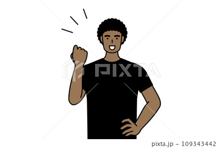 ガッツポーズをするアフリカ系男性 109343442