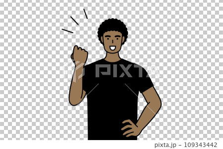 ガッツポーズをするアフリカ系男性 109343442