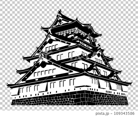【修正版】大阪城（大坂城）　天守　白黒シルエット 109343586