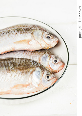 fresh fish on the white background fresh fish on the white background 109343741