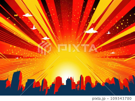 comic abstract pop art background with thunder. Comic pattern with starburst and halftone. 109343780