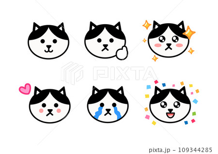 猫の顔 アイコンセット 黒白猫 OK キラキラ ハート 涙 歓喜 猫の顔 アイコンセット 黒白猫 OK キラキラ ハート 涙 歓喜 109344285