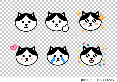 猫の顔 アイコンセット 黒白猫 OK キラキラ ハート 涙 歓喜 猫の顔 アイコンセット 黒白猫 OK キラキラ ハート 涙 歓喜 109344285