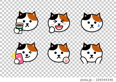 Cat face icon set calico cat coffee laughing panicking 109344340