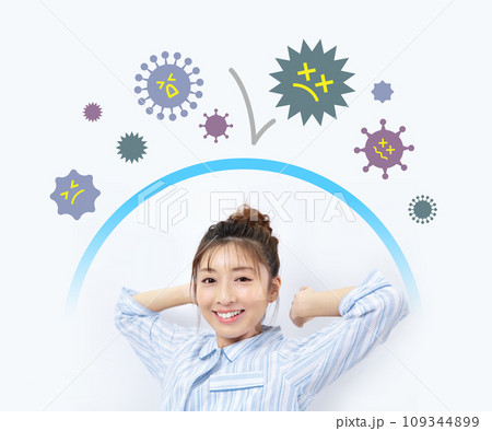 ウィルスに強いパジャマ姿の女性イメージ 109344899