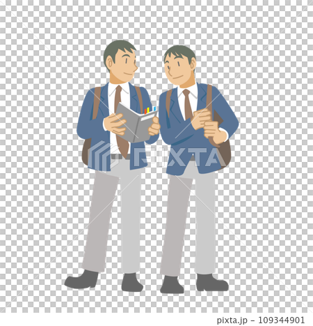 Students looking at a guidebook with destinations checked 109344901