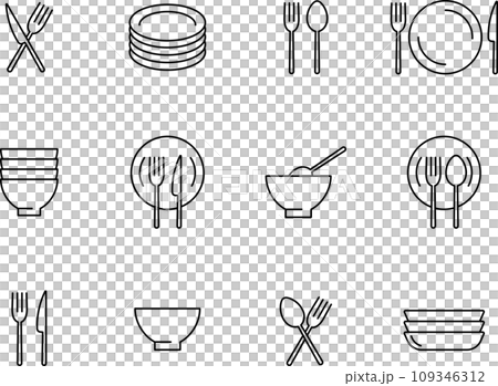 Set of line drawing cutlery icons 109346312
