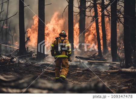 Fireman firefighter in the woods - Generative AI 109347478