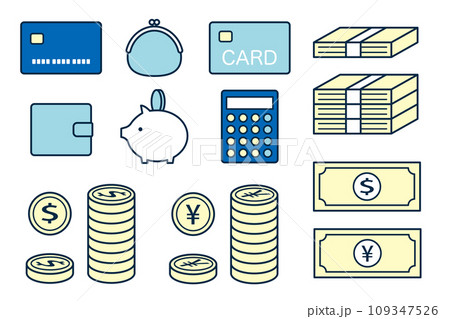 お金に関するシンプルなイラストセット お金に関するシンプルなイラストセット 109347526