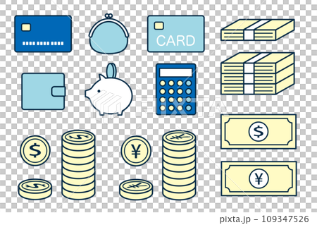 お金に関するシンプルなイラストセット お金に関するシンプルなイラストセット 109347526