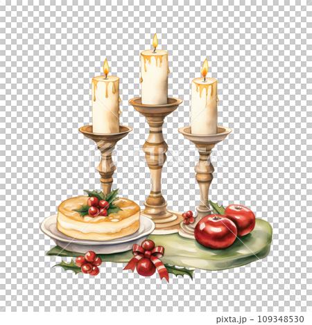 Festive Watercolor Glow: Candlestick Illuminating the Christmas Dinner Scene.GenerativeAI. Festive Watercolor Glow: Candlestick Illuminating the Christmas Dinner Scene.GenerativeAI. 109348530