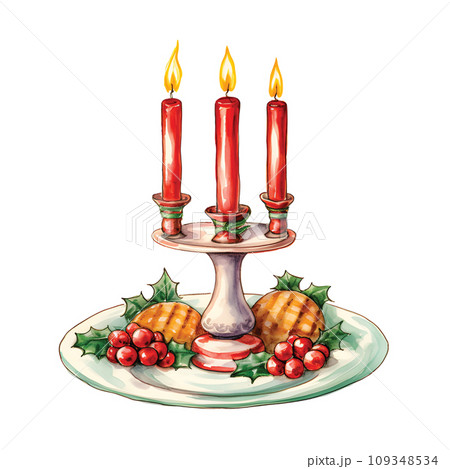 Festive Watercolor Glow: Candlestick Illuminating the Christmas Dinner Scene.GenerativeAI. Festive Watercolor Glow: Candlestick Illuminating the Christmas Dinner Scene.GenerativeAI. 109348534