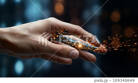 Human hand with high-technology, Concept of humans and AI technology 109348649