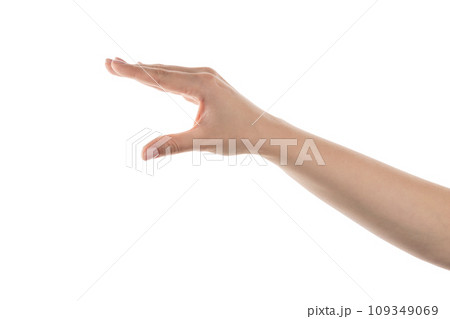 Young woman hand claw to hold something isolated on white background Young woman hand claw to hold something isolated on white background 109349069