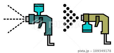塗料を吹き付けて塗装をするエアスプレーガンのイラスト 塗料を吹き付けて塗装をするエアスプレーガンのイラスト 109349178