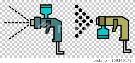 塗料を吹き付けて塗装をするエアスプレーガンのイラスト 塗料を吹き付けて塗装をするエアスプレーガンのイラスト 109349178