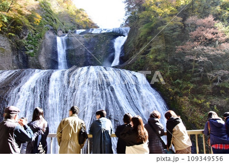 茨城県大子町　袋田の滝と第1観瀑台と観光客 109349556