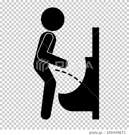 男性便所のシルエットアイコン。おしっこをしている男性。ベクター。 109349671