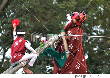 播州姫路の秋祭り 英賀神社の獅子舞 梯子獅子 播州姫路の秋祭り 英賀神社の獅子舞 梯子獅子 109349698