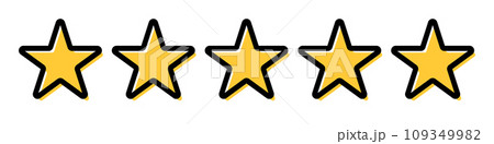 五つ星の評価アイコン。レビューの星。ベクター。 五つ星の評価アイコン。レビューの星。ベクター。 109349982