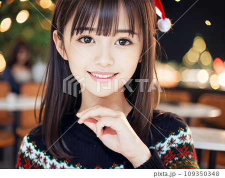 AI画像 クリスマスパーティーを楽しむ笑顔の若い女性 AI画像 クリスマスパーティーを楽しむ笑顔の若い女性 109350348