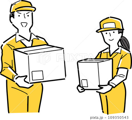 荷物をもって笑顔の男女作業員 荷物をもって笑顔の男女作業員 109350543
