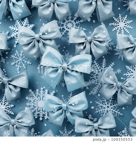 雪の結晶とシルバーのリボン　冬とクリスマスの背景素材　AI画像 109350553
