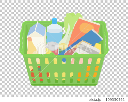 食料品や飲料が入っている買い物かごのイラスト 109350561