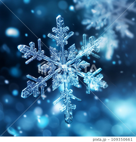 雪の結晶のクローズアップ　冬とクリスマスの背景素材　AI画像 109350661