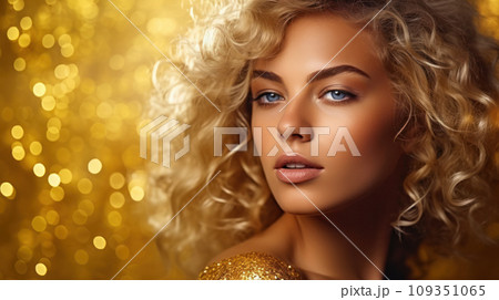 Portrait of a girl with golden make-up shot 109351065