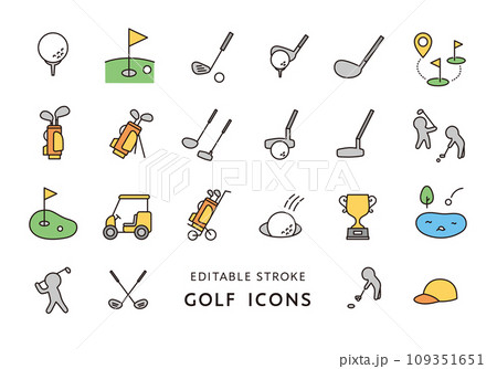 ゴルフにまつわるアイコンセット(カラー) ゴルフにまつわるアイコンセット(カラー) 109351651