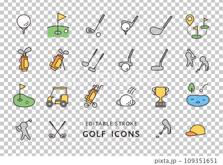 與高爾夫相關的圖標集(顏色) 與高爾夫相關的圖標集(顏色) 109351651