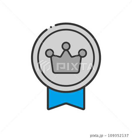 リボンが付いている銀色のバッジ - シンプルでかわいい王冠マークの銀賞や2位のイメージアイコン 109352137