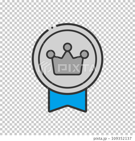 Silver badge with ribbon - simple and cute crown mark silver award or 2nd place image icon 109352137