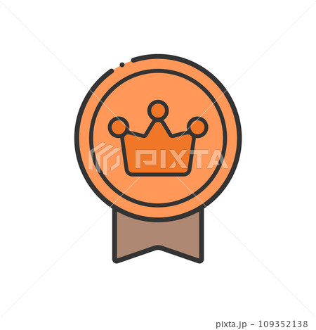 リボンが付いている銅色のバッジ - シンプルでかわいい王冠マークの銅賞や3位のイメージアイコン 109352138