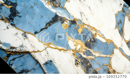 Blue and white marble with golden veins background. Generative AI 109352770
