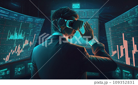 Trader using a virtual reality headset to...のイラスト素材 [109352831] - PIXTA