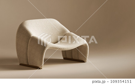 Modern artistry in furniture design. A 3d render sculptural chair with a textured finish, blending functionality with avant-garde aesthetics Modern artistry in furniture design. A 3d render sculptural chair with a textured finish, blending functionality with avant-garde aesthetics 109354151