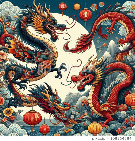 向き合う龍（AI画像） 109354594