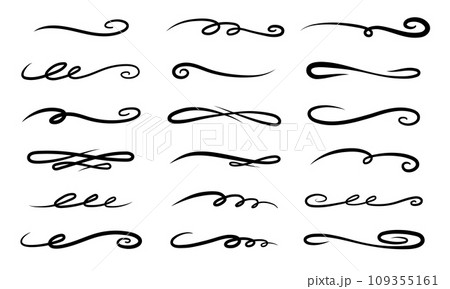 Hand drawn curly swishes set. Vector highlight text elements. 109355161