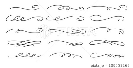 Hand drawn curly thin swishes set. Vector highlight text elements. Hand drawn curly thin swishes set. Vector highlight text elements. 109355163