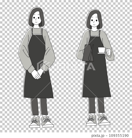 短鮑伯女咖啡店員站立套裝單色第 3 部分 109355190